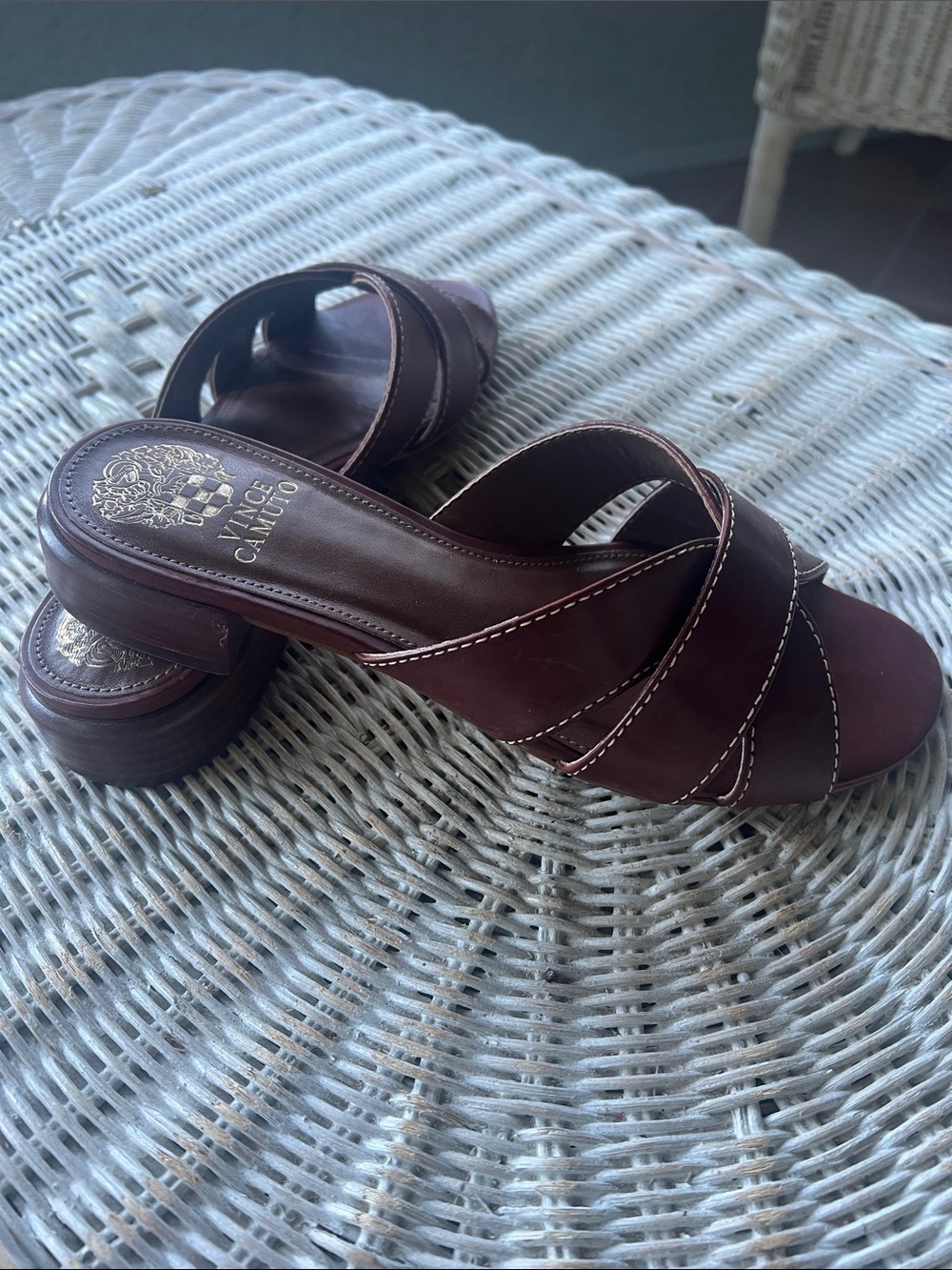 Vince Camuto Brown Leather Crossover Slide Mules - Picture 3 of 7